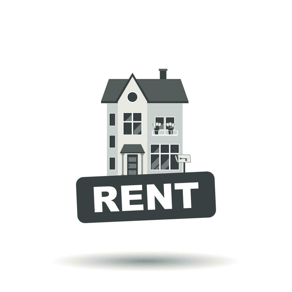 Rent sign with house. Home for rental. Vector illustration in flat style.