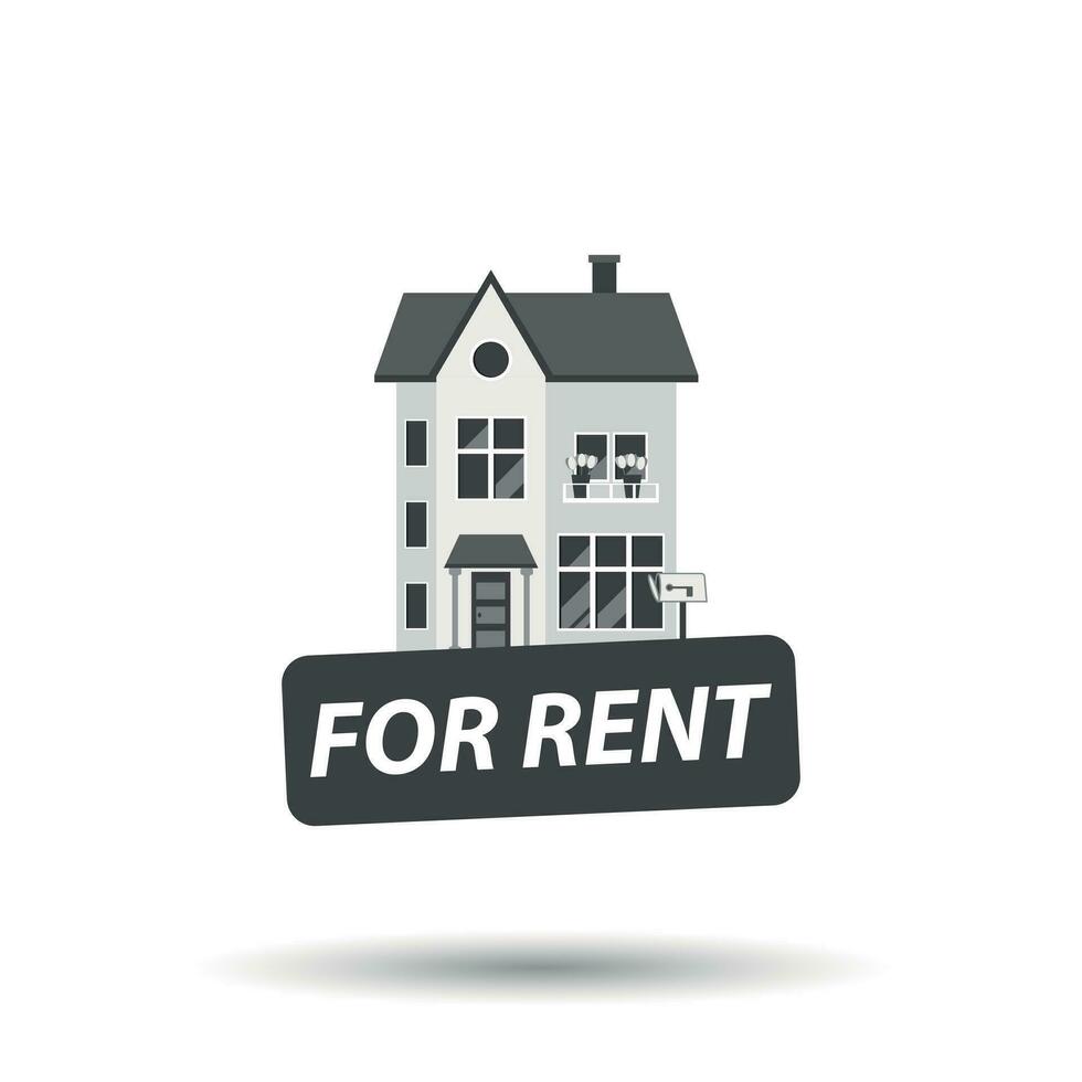 Rent sign with house. Home for rental. Vector illustration in flat style.