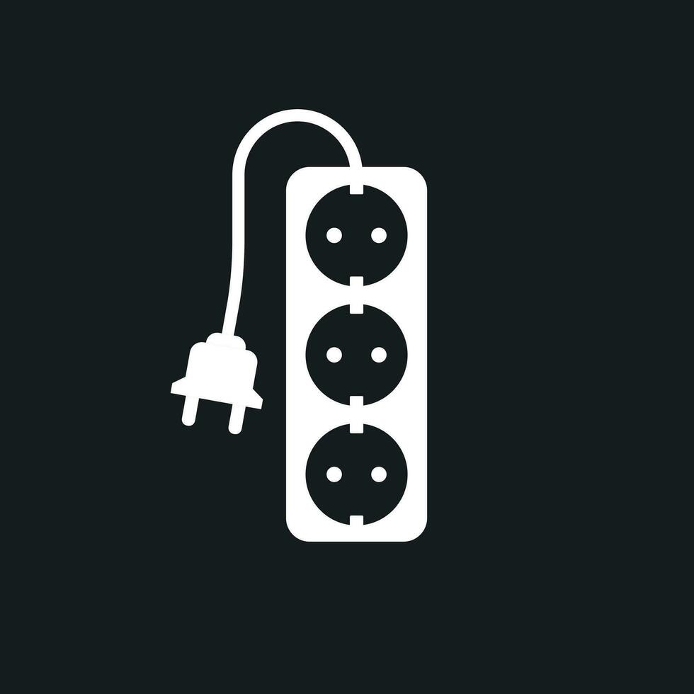 Extension cord vector icon. Electric power socket flat illustration on black background.