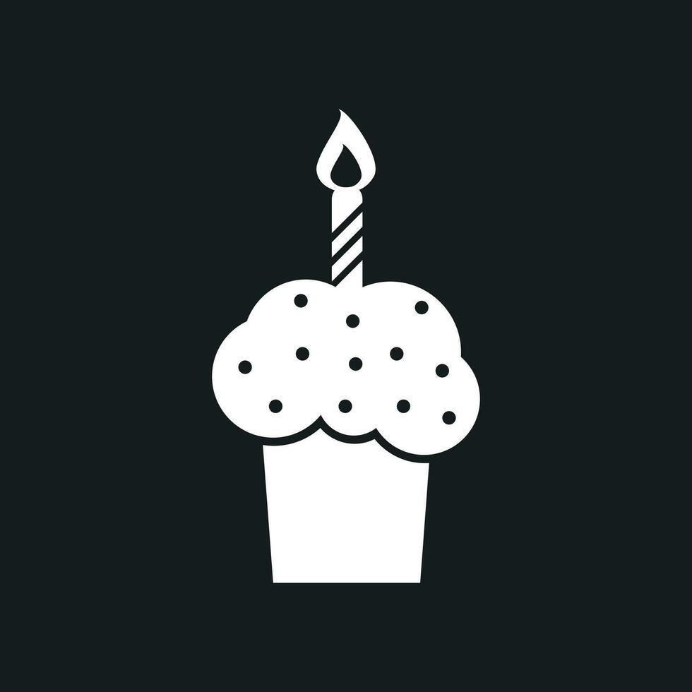 Birthday cake flat icon. Fresh pie muffin on black background vector