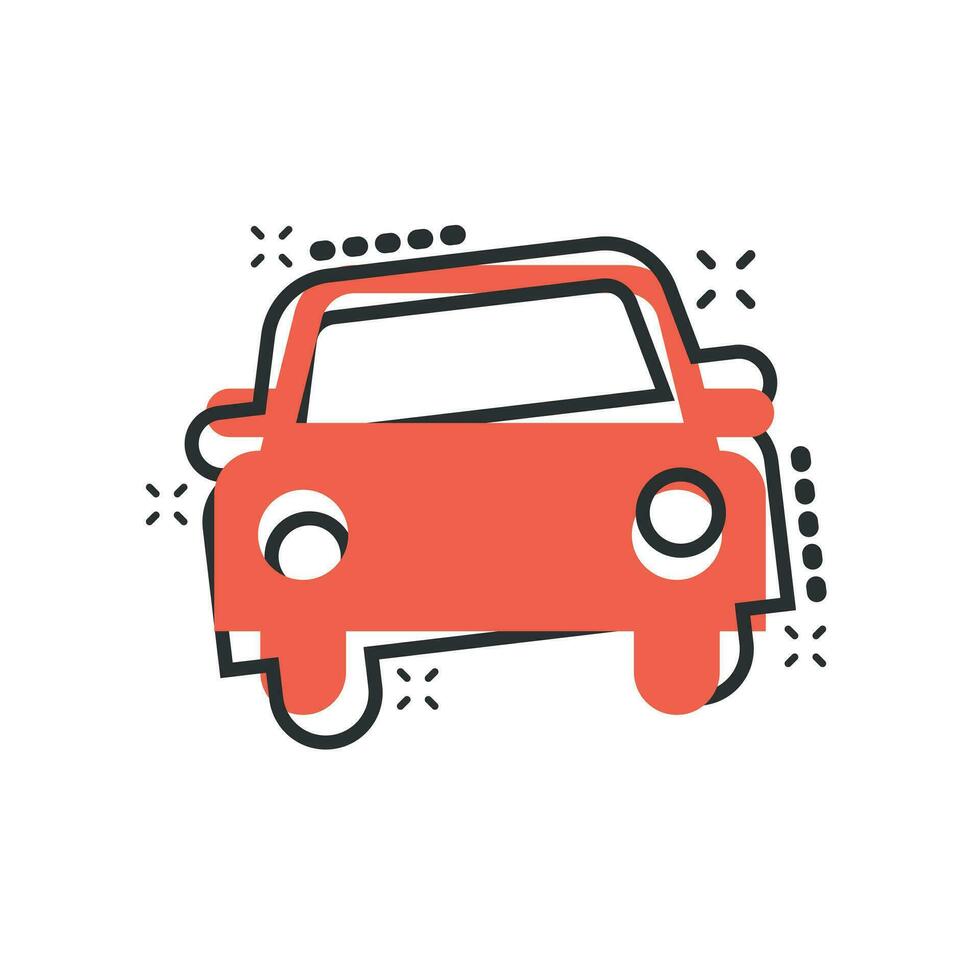 Car icon in comic style. Automobile car vector cartoon illustration pictogram. Auto business concept splash effect.