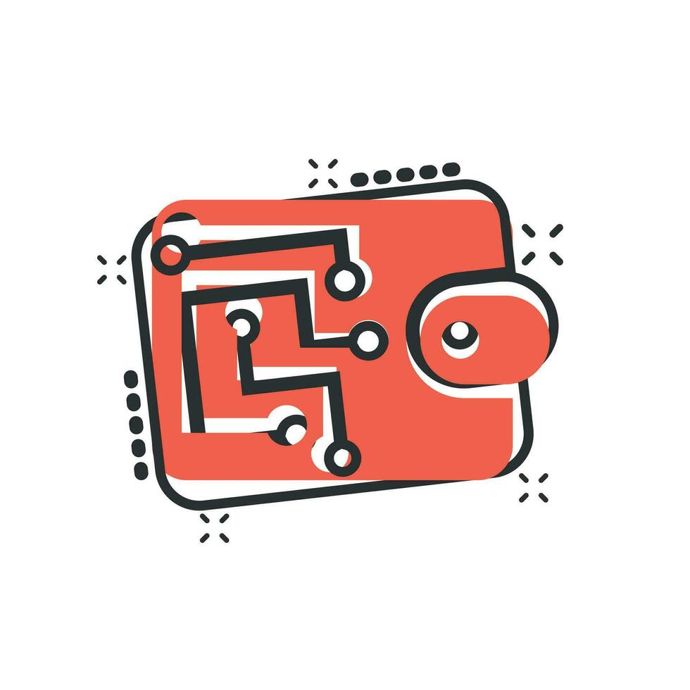 Digital wallet icon in comic style. Crypto bag vector cartoon illustration pictogram. Online finance, e-commerce business concept splash effect.
