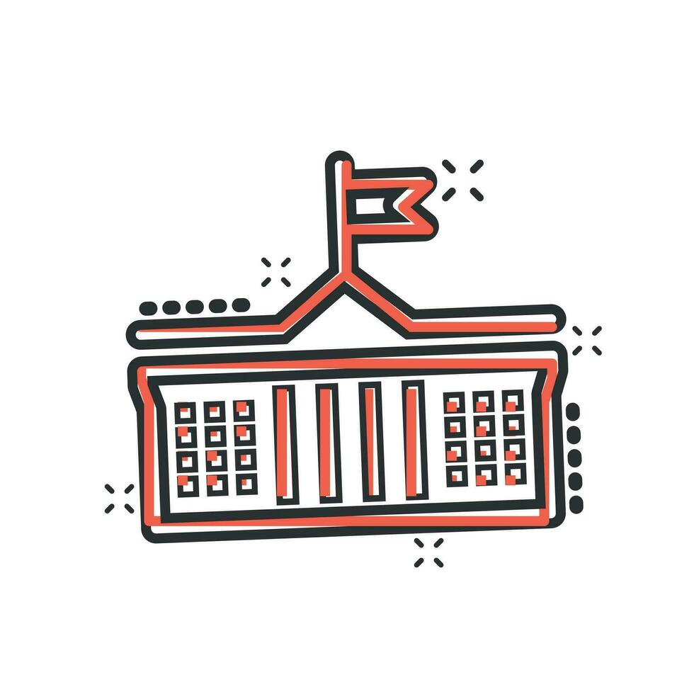 Bank building icon in comic style. Government architecture vector cartoon illustration pictogram. Museum exterior business concept splash effect.