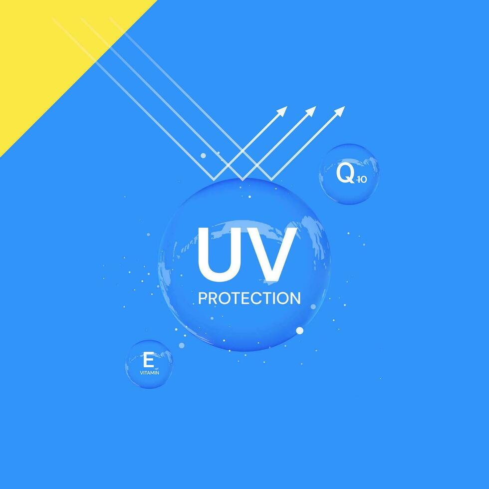 UV protection on white background,bubble shield. Solar protection screen from UV rays vector