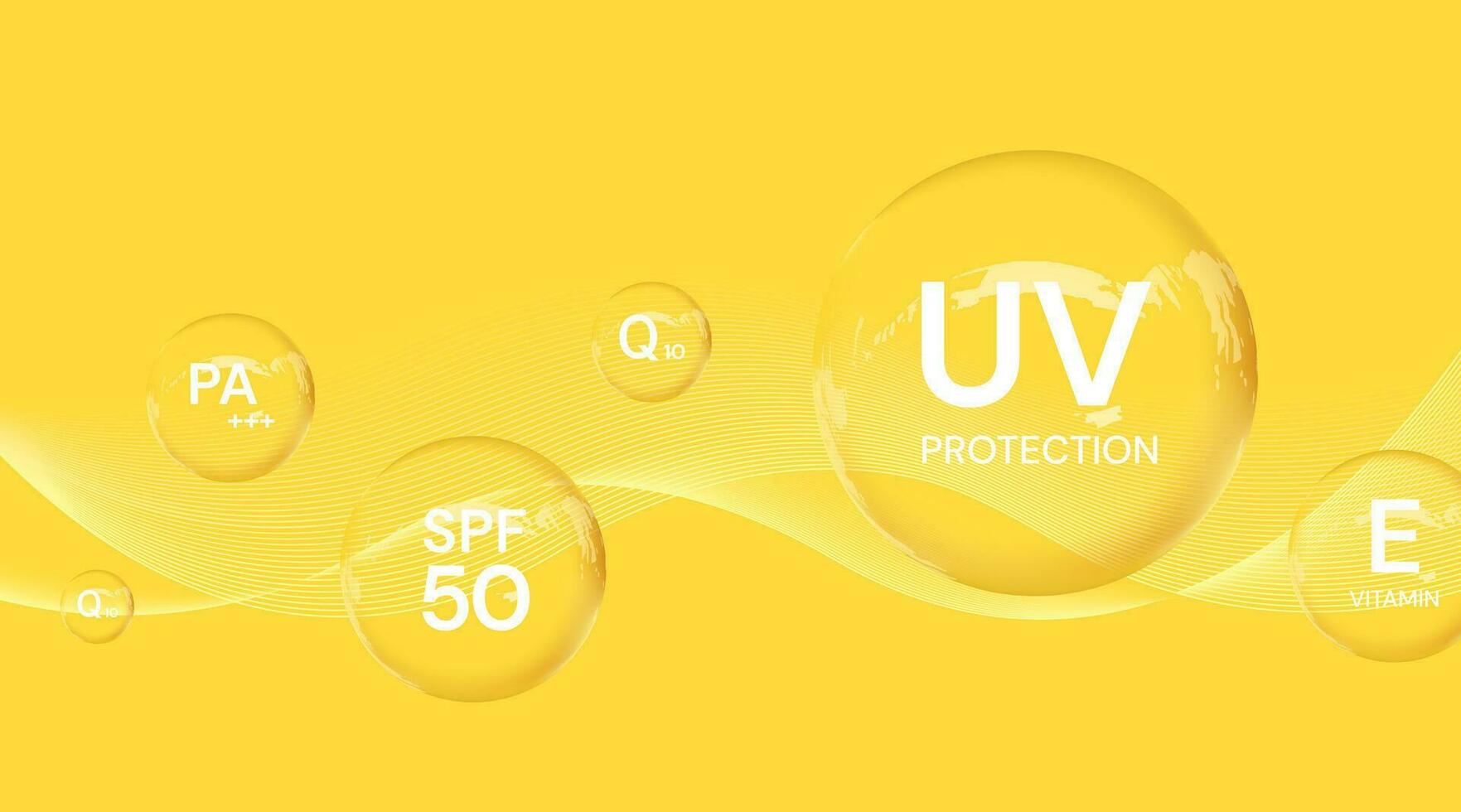 UV protection on white background,bubble shield. Solar protection screen from UV rays vector