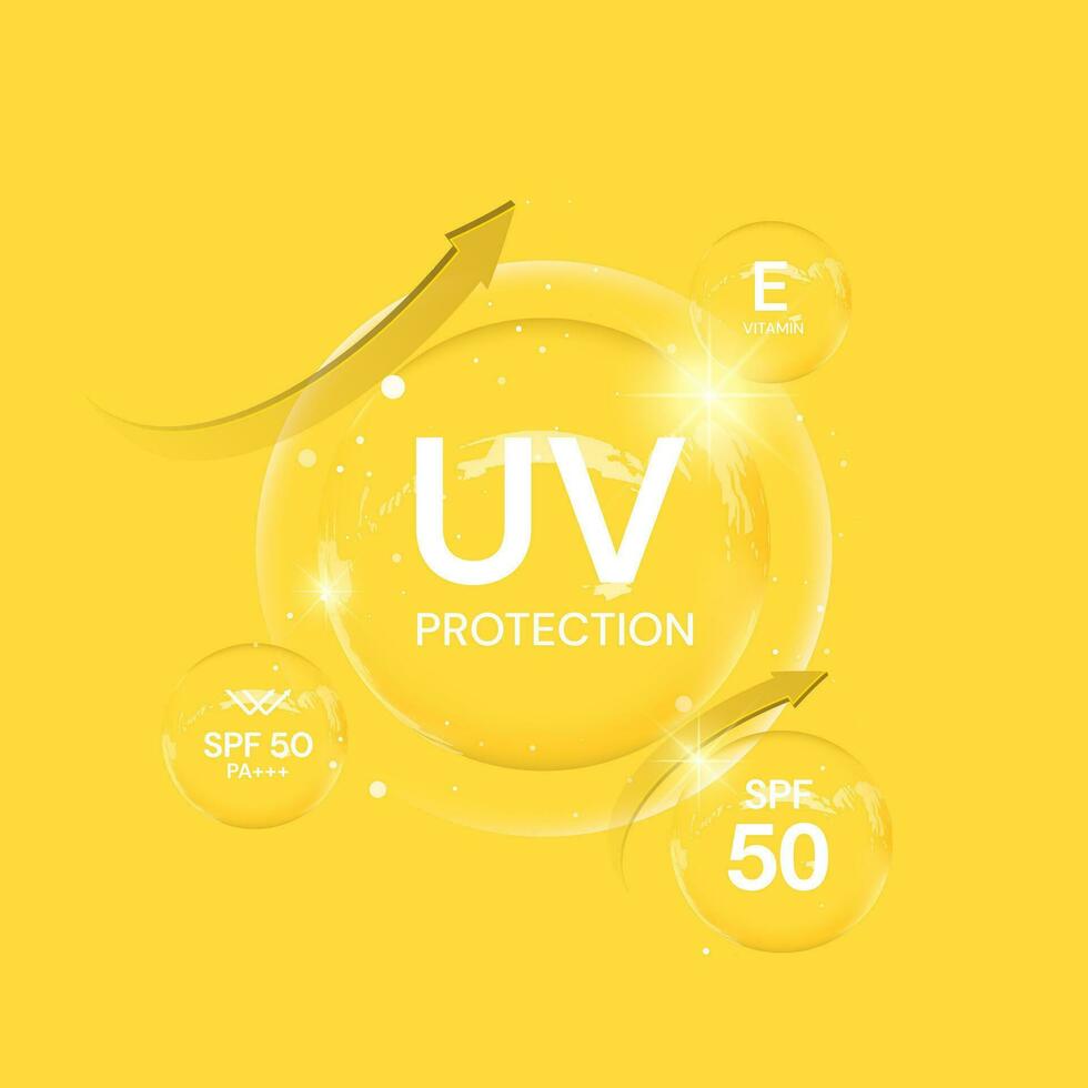 UV protection on white background,bubble shield. Solar protection screen from UV rays vector