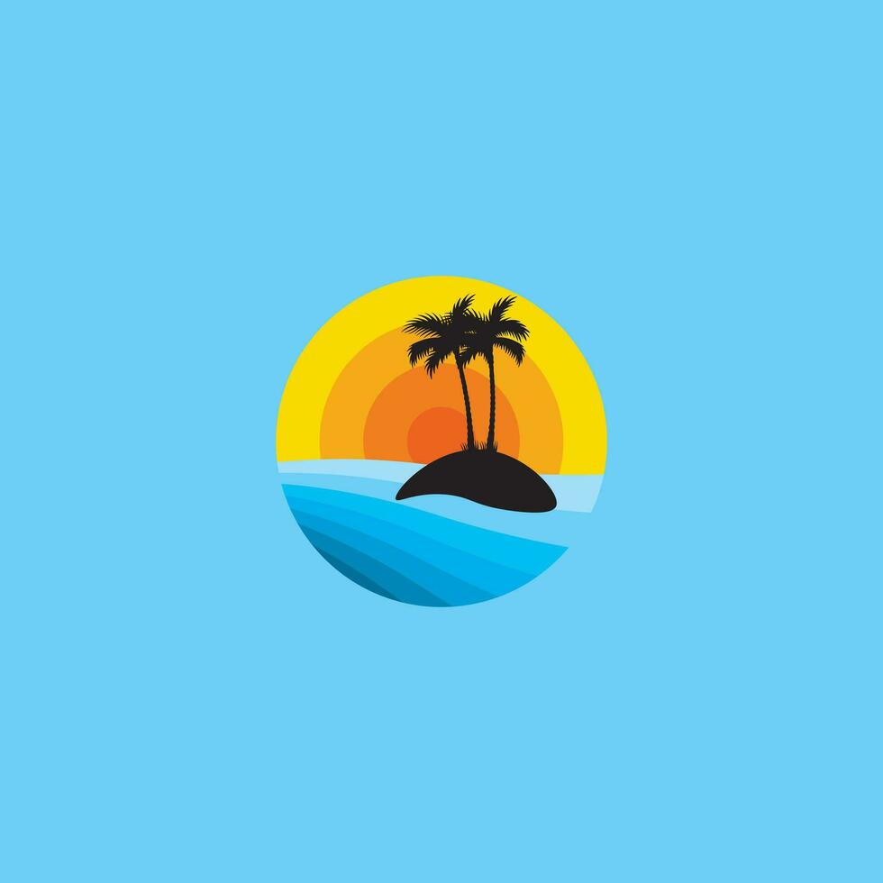 playa logo ilustración diseño en circulo forma vector