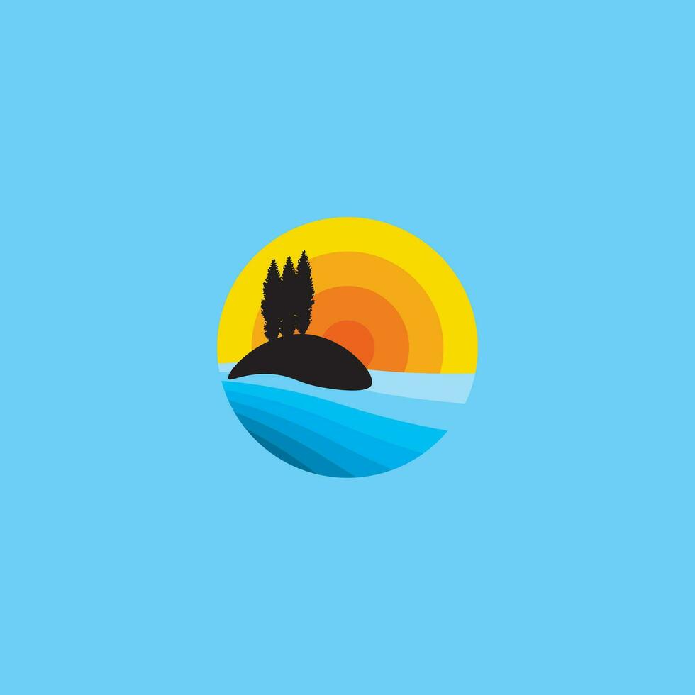 beach logo illustration design in circle shape vector