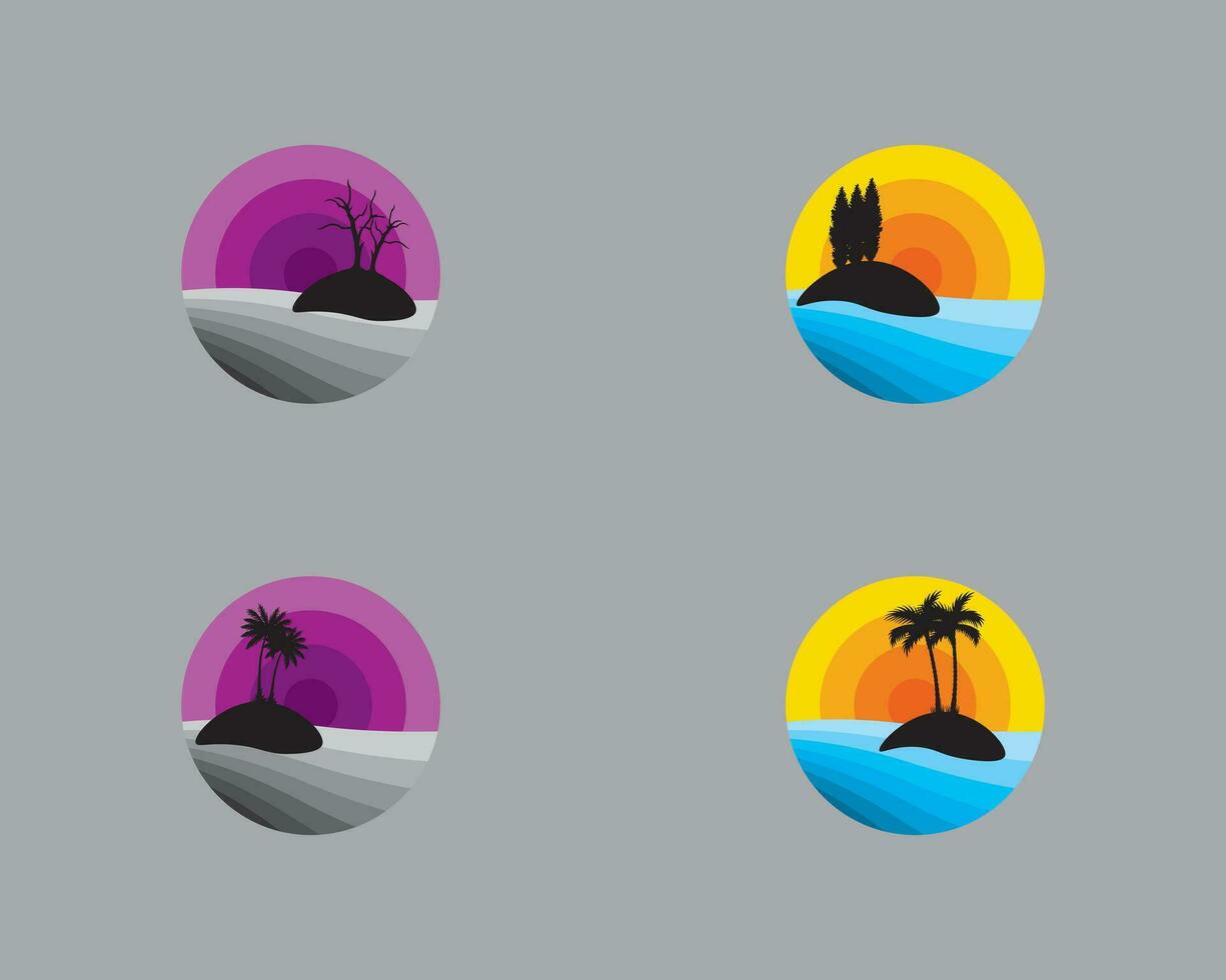 beach logo illustration design in circle shape vector