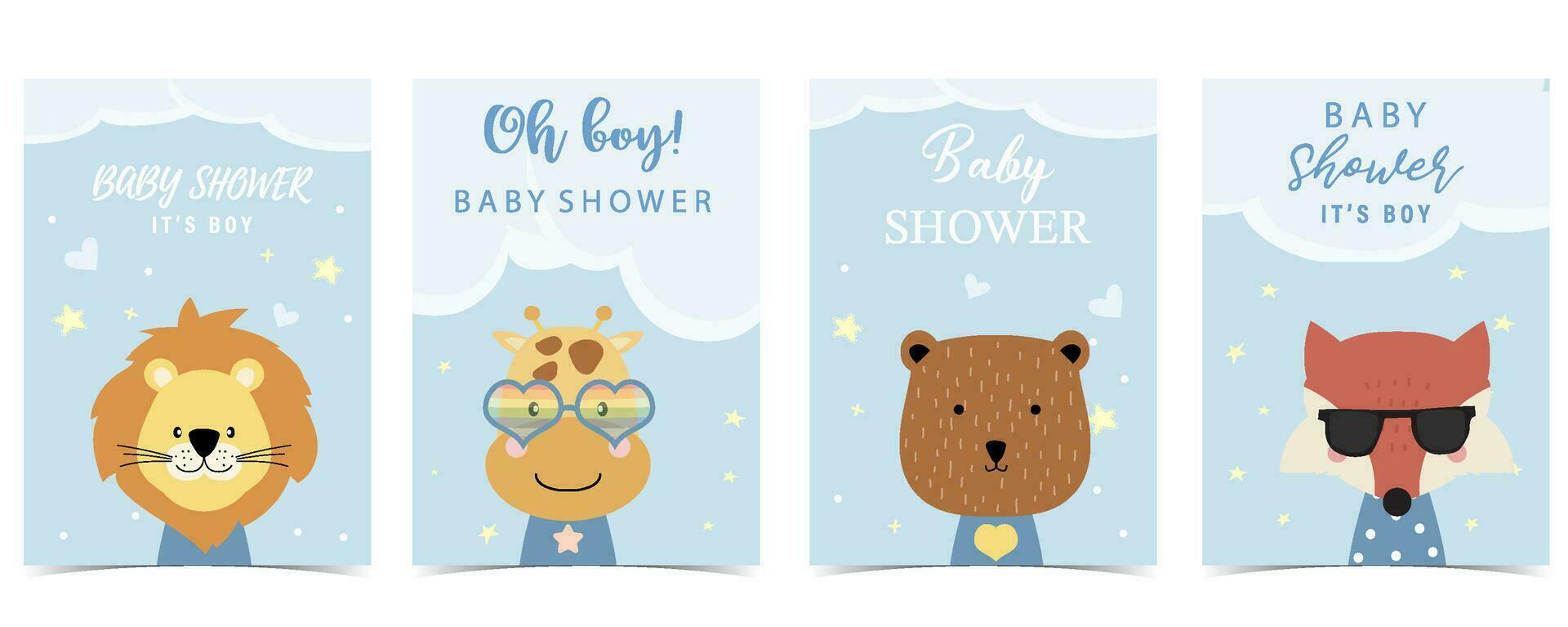 Baby shower blue invitation card for boy with animal vector