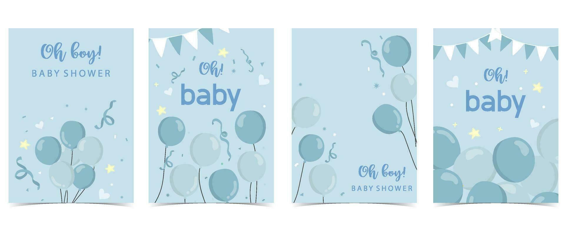 bebé ducha invitación tarjeta para chico con globo, nube, cielo, azul vector