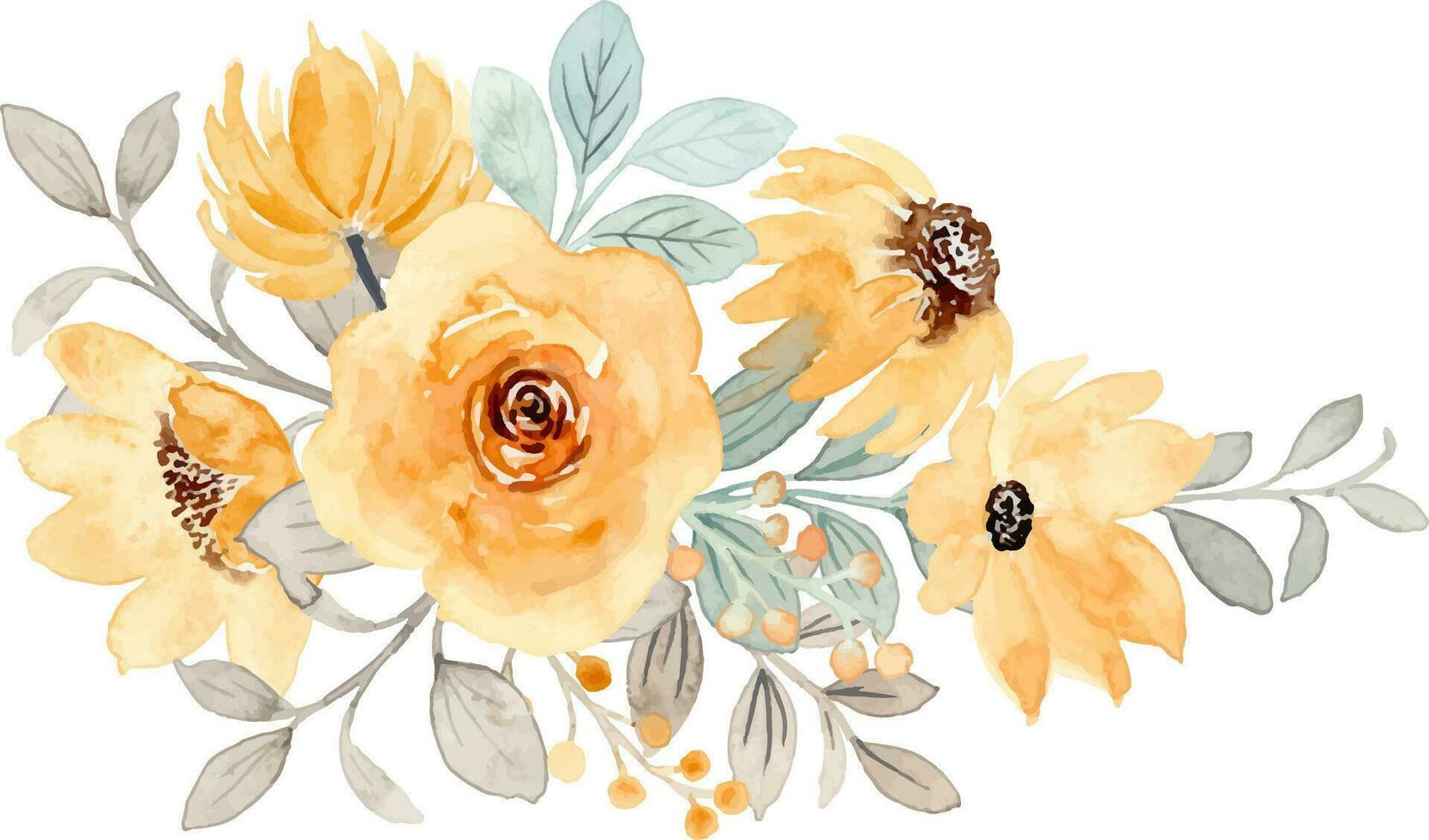 Yellow rose flower watercolor bouquet for background, wedding, fabric, textile, greeting, card, wallpaper, banner, sticker, decoration etc. vector