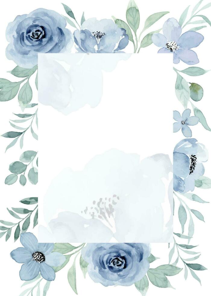 Blue rose flower frame with watercolor for wedding, birthday, card, background, invitation, wallpaper, sticker, decoration etc. vector