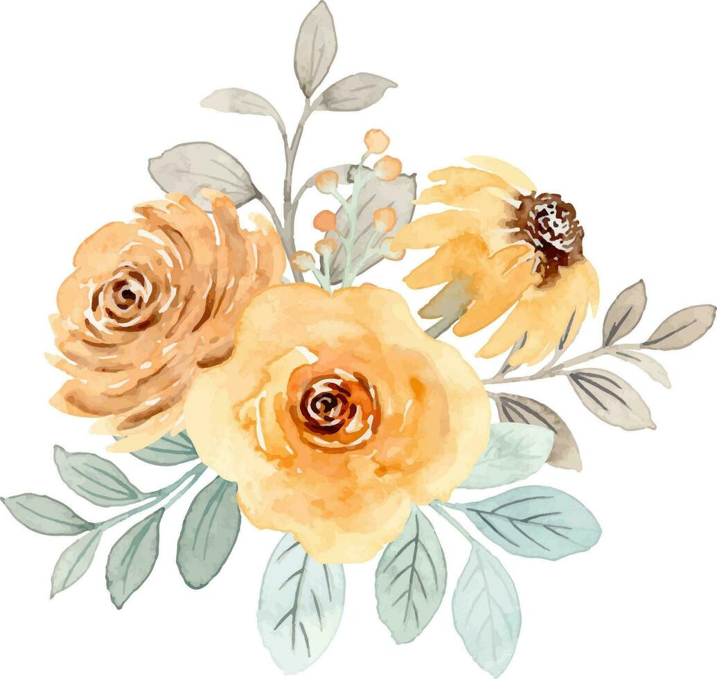 Yellow rose flower watercolor bouquet for background, wedding, fabric, textile, greeting, card, wallpaper, banner, sticker, decoration etc. vector
