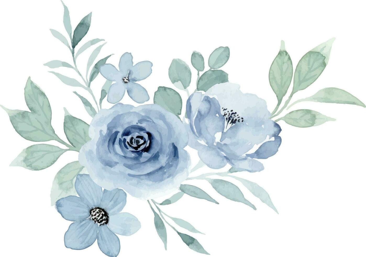 Blue floral watercolor bouquet for background, wedding, fabric, textile, greeting, card, wallpaper, banner, sticker, decoration etc. vector