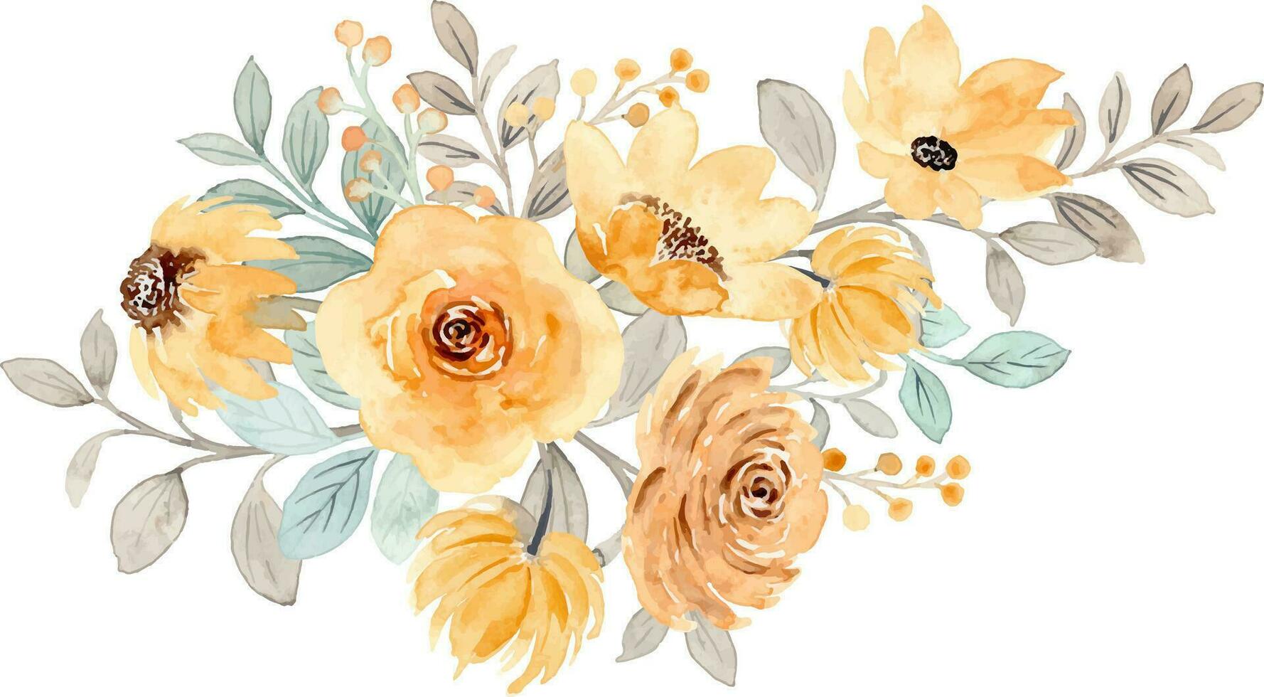 Yellow rose flower watercolor bouquet for background, wedding, fabric, textile, greeting, card, wallpaper, banner, sticker, decoration etc. vector