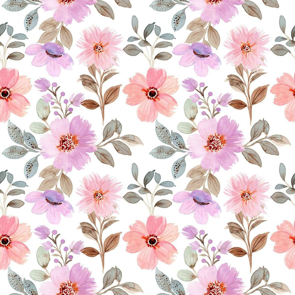 Purple pink floral watercolor seamless pattern for background, fabric, textile, fashion, wallpaper, wedding, banner, sticker, decoration etc. vector