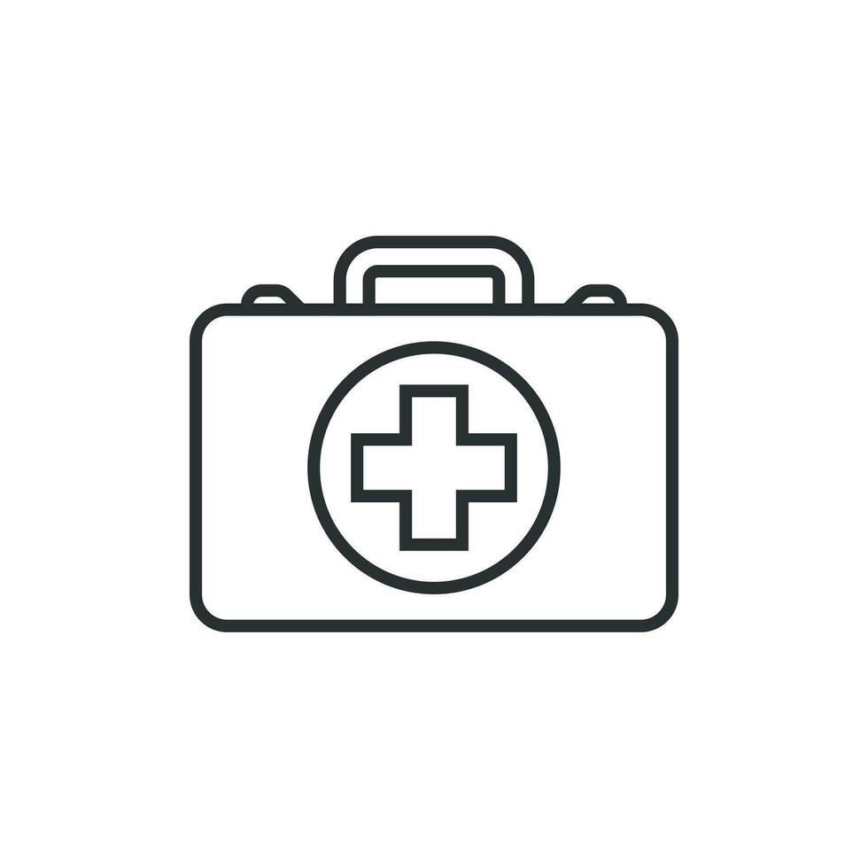 First aid kit icon in flat style. Health, help and medical diagnostics vector illustration on white isolated background. Doctor bag business concept.