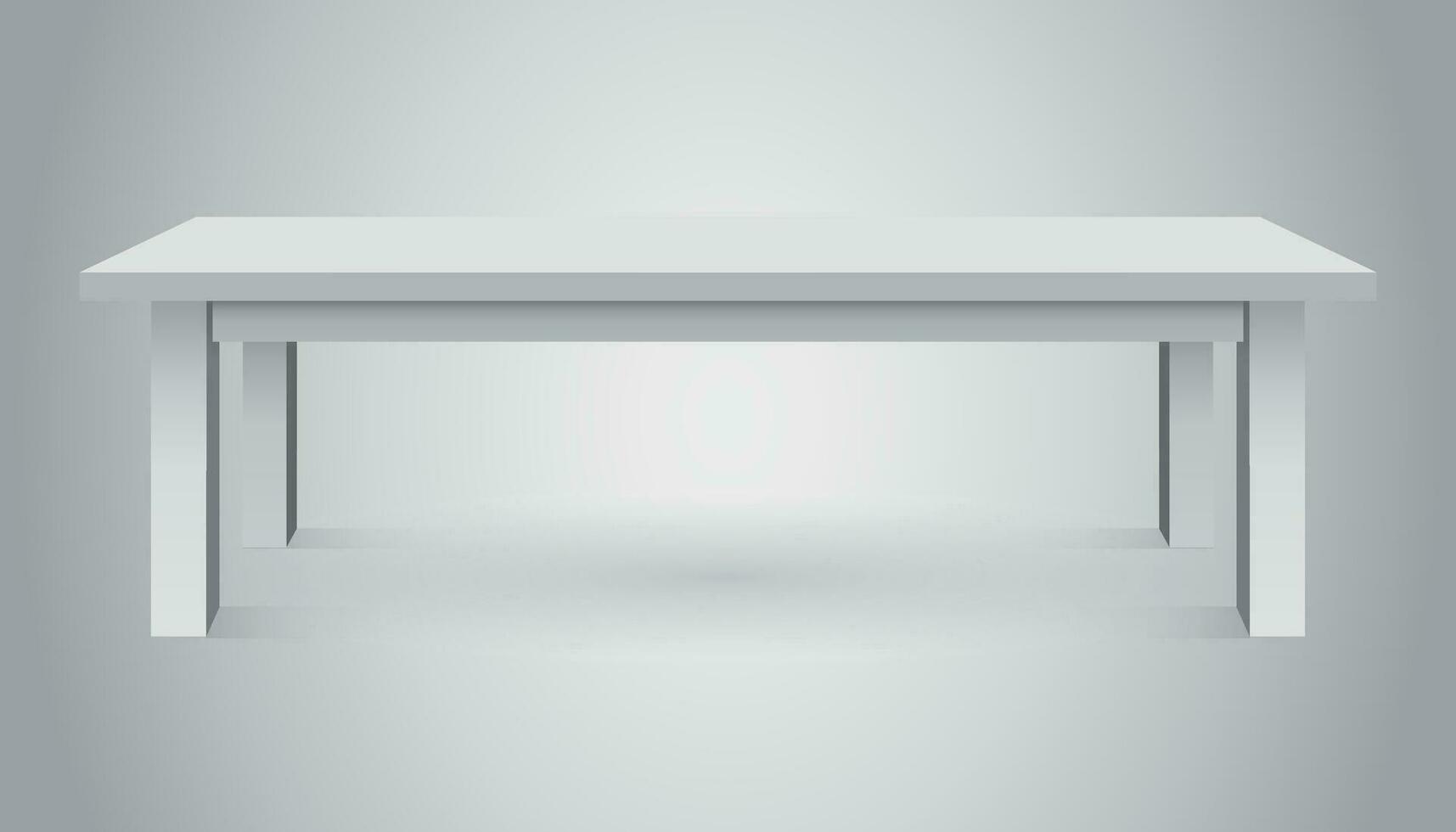 Vector 3d table for object presentation. Empty white top table isolated on gray background.
