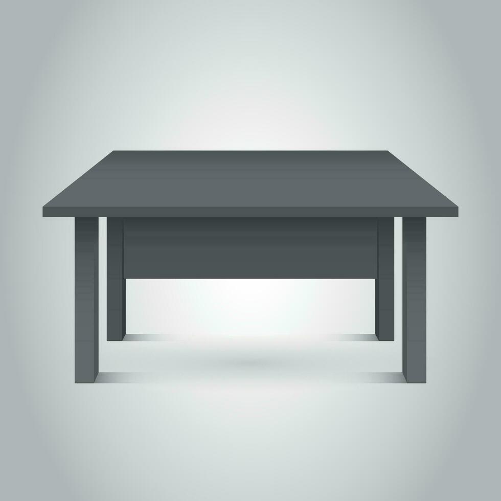 Vector 3d table for object presentation. Empty dark top table on grey background.