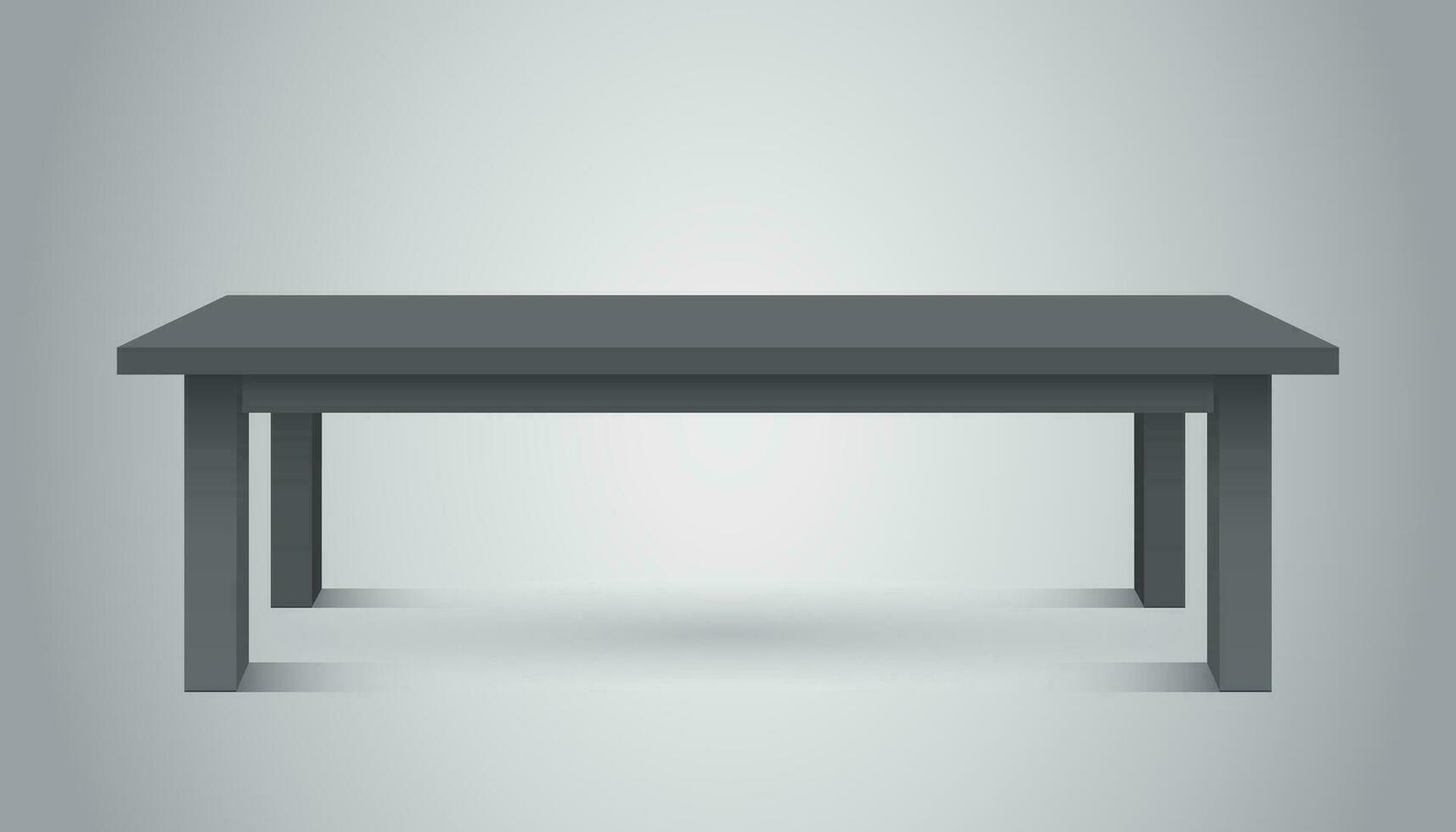 Vector 3d table for object presentation. Empty dark top table on gray background.