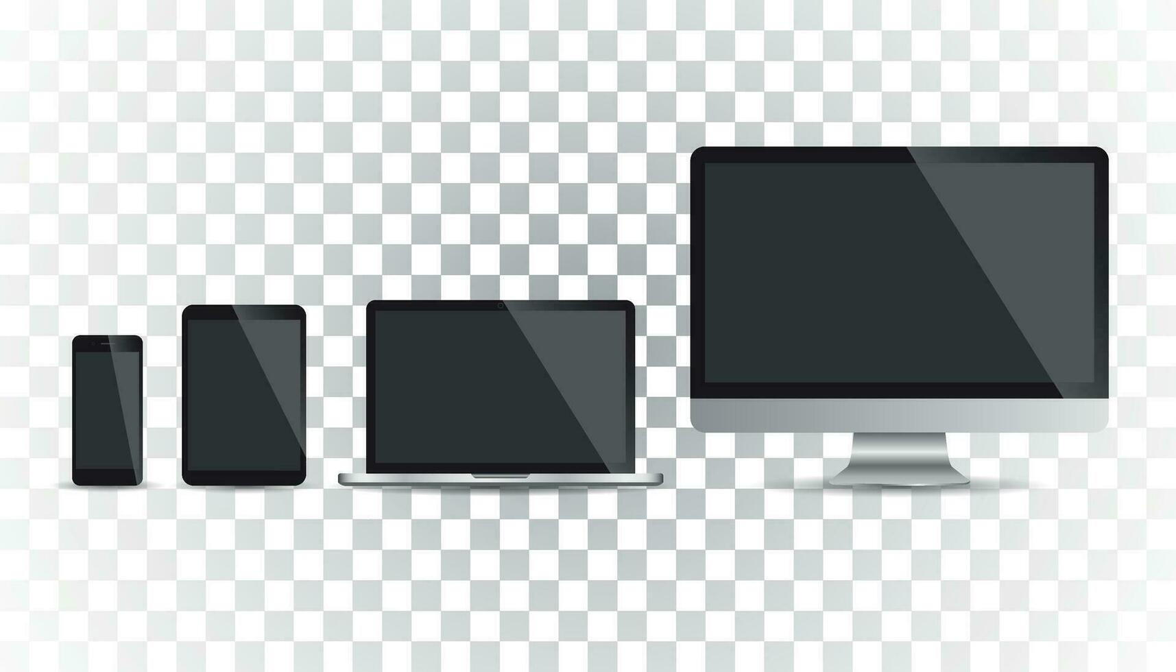 Realistic device flat Icon smartphone, tablet, laptop. Vector illustration on isolated background.