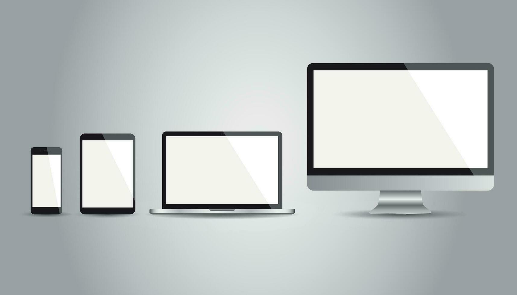 Realistic device flat Icon smartphone, tablet, laptop. Vector illustration on isolated background.