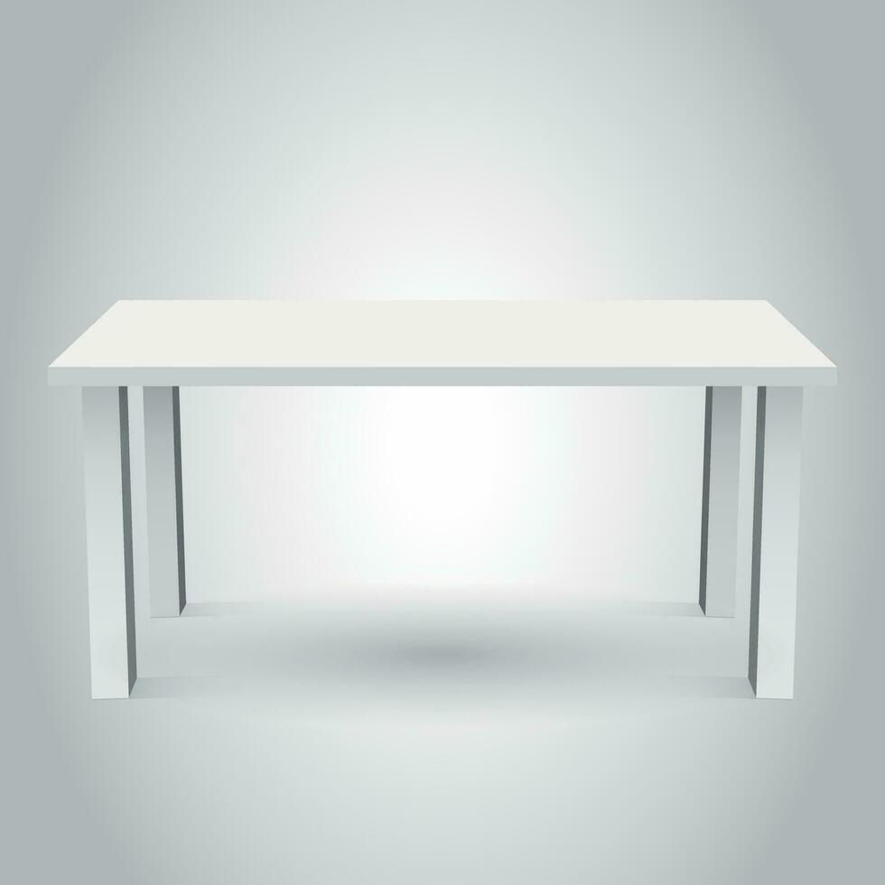 Vector 3d table for object presentation. Empty white top table isolated on gray background.