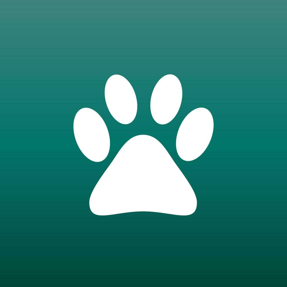 Paw print icon vector illustration on green background. Dog, cat, bear paw symbol flat pictogram.