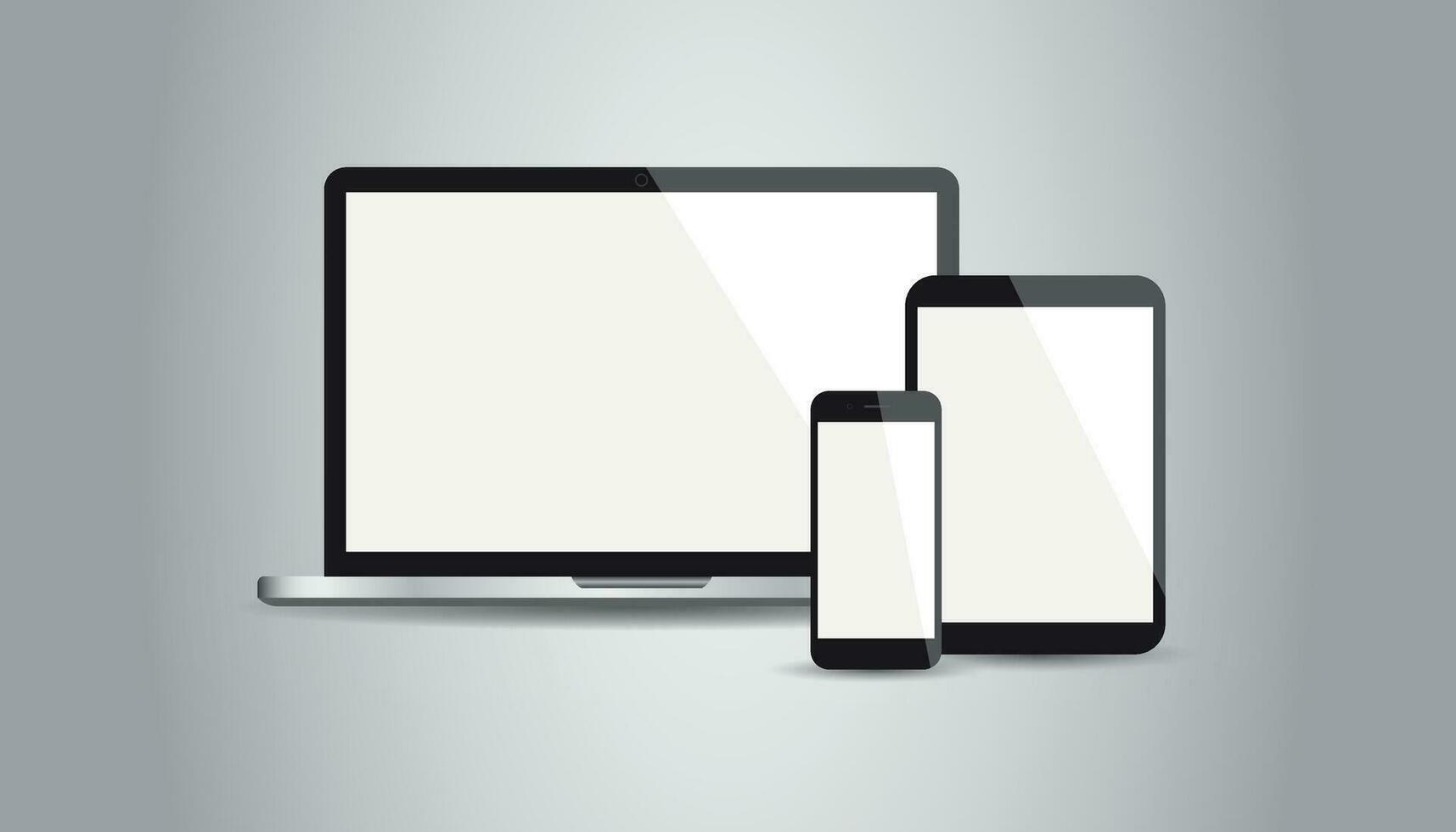 Realistic device flat Icon smartphone, tablet, laptop. Vector illustration on isolated background.