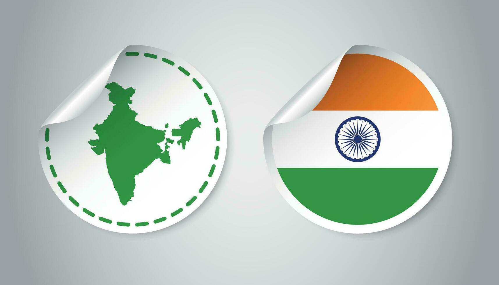 India sticker with flag and map. Label, round tag with country. Vector illustration on gray background.