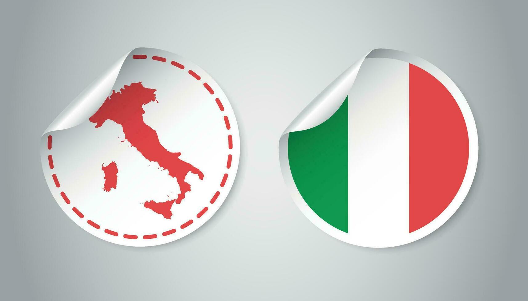 Italia pegatina con bandera y mapa. etiqueta, redondo etiqueta con país. vector ilustración en gris antecedentes.