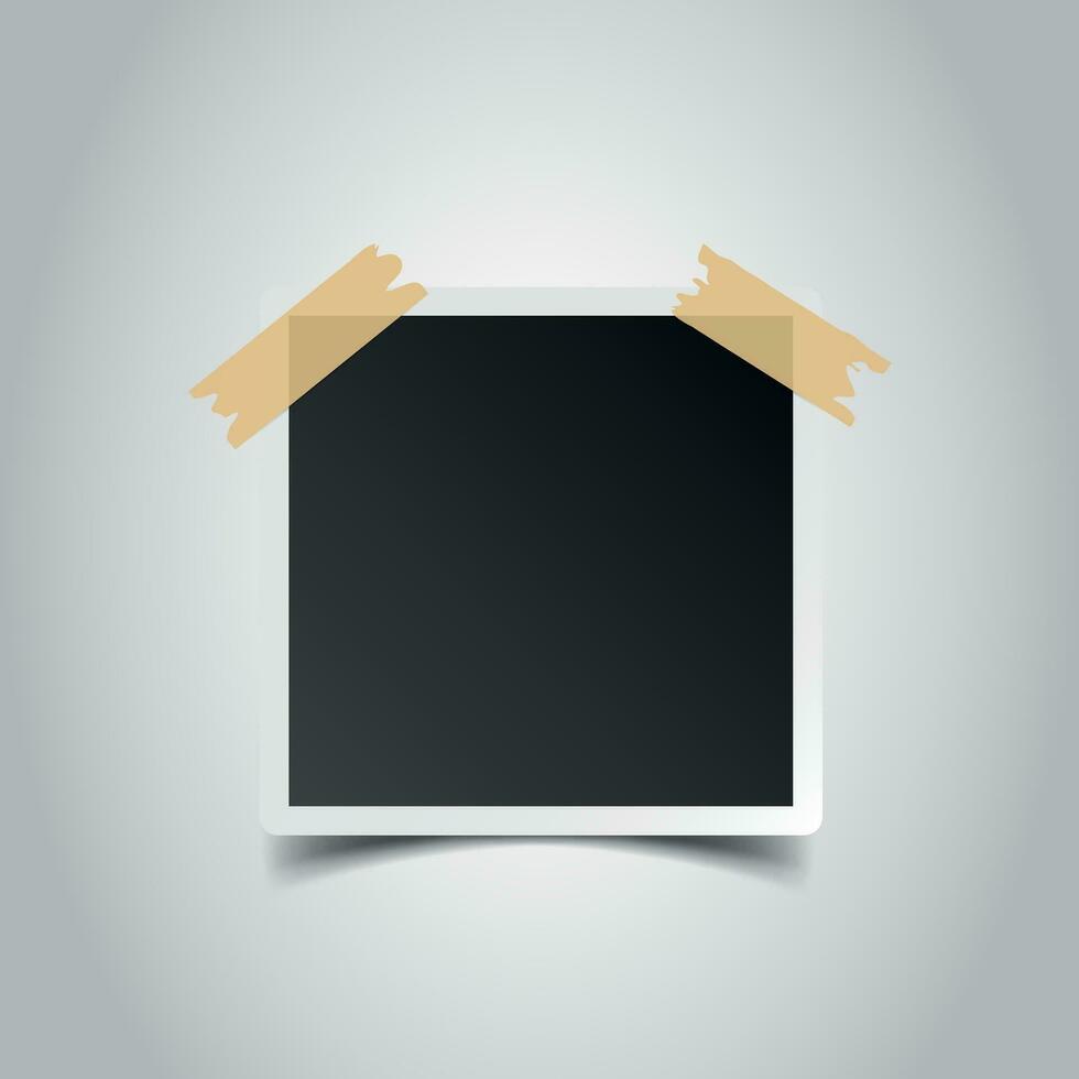 Photo frame with adhesive tape on gray background. For your photography and picture. Vector illustration