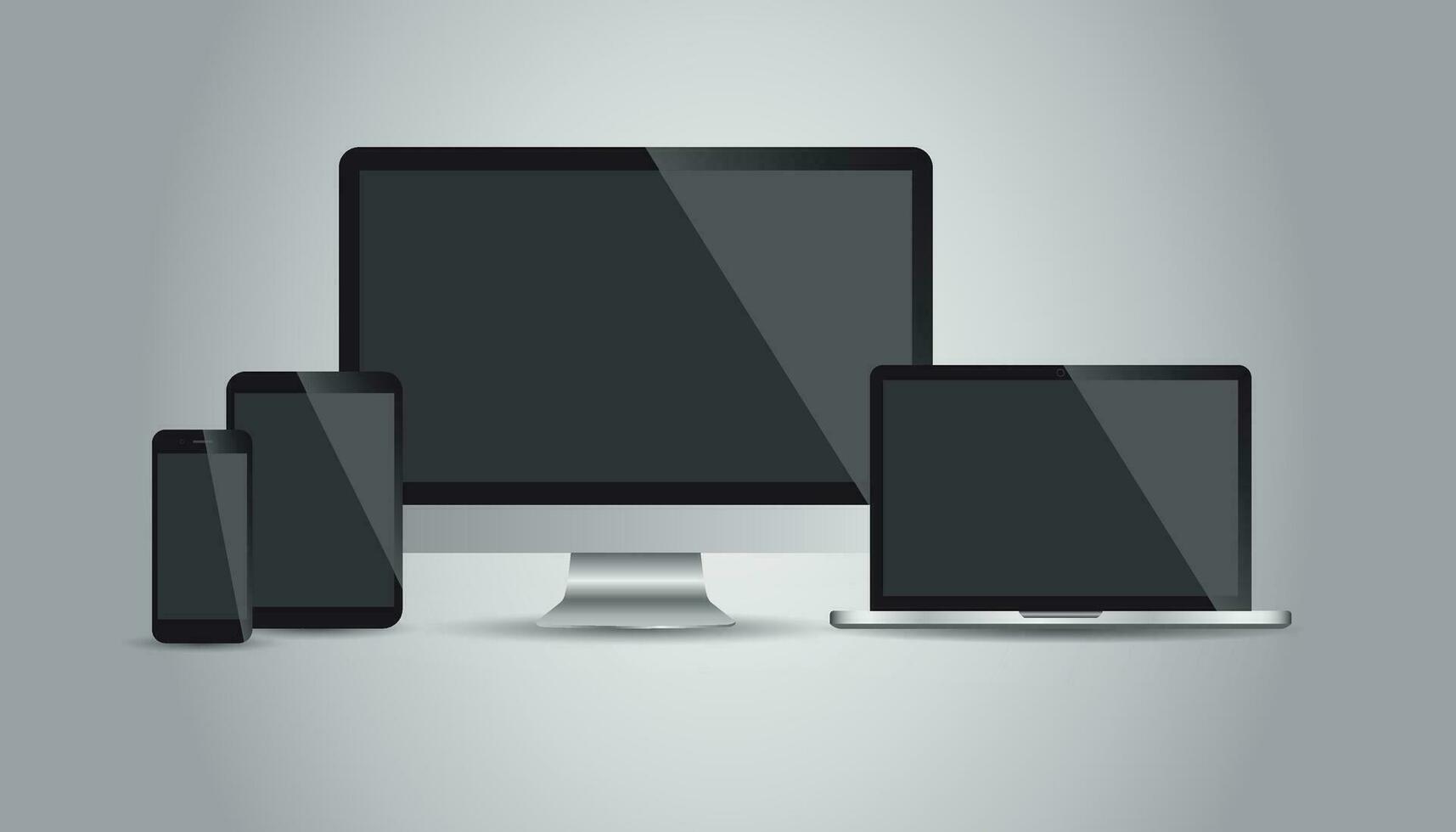 Realistic device flat Icon smartphone, tablet, laptop. Vector illustration on isolated background.