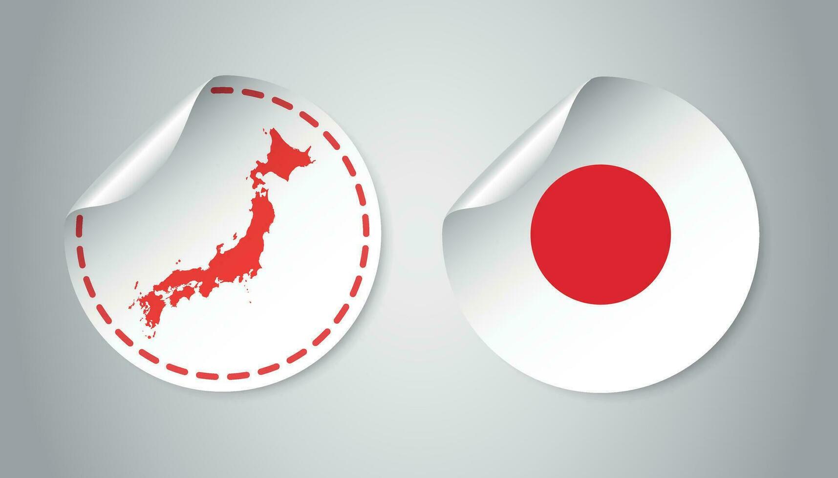 Japan sticker with flag and map. Label, round tag with country. Vector illustration on gray background.