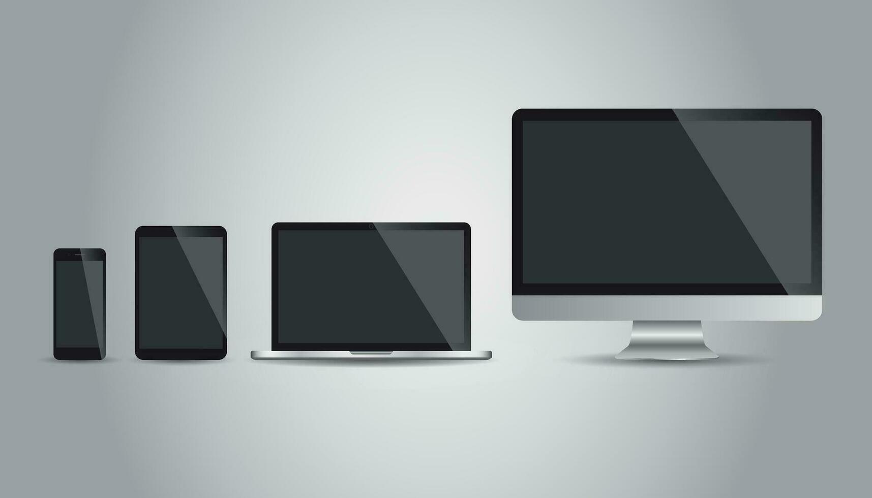 Realistic device flat Icon smartphone, tablet, laptop. Vector illustration on isolated background.