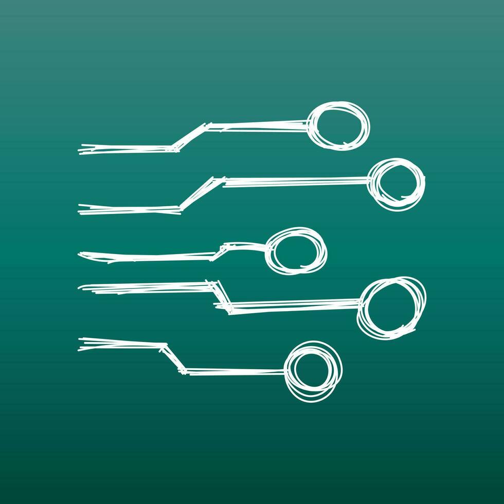 Hand drawn circuit board icon. Doodle scetch technology scheme symbol flat vector illustration on green background.