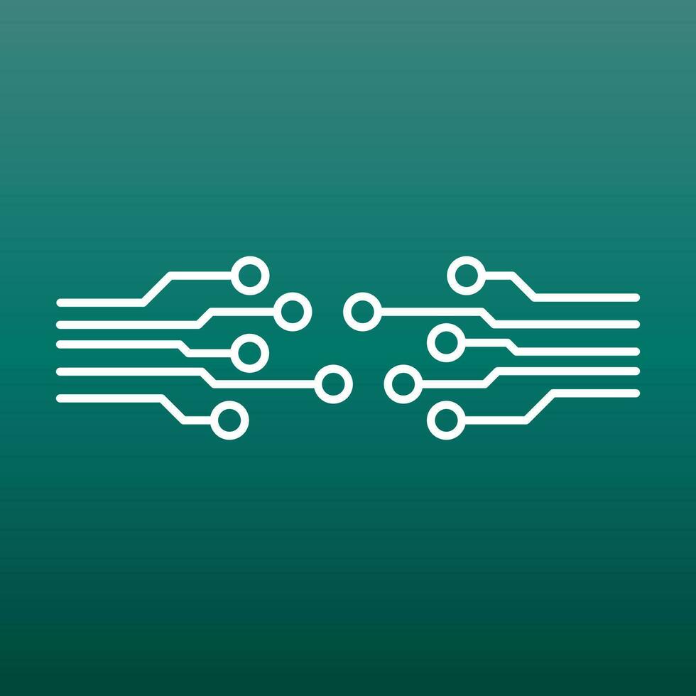 Circuit board icon. Technology scheme symbol flat vector illustration on green background.