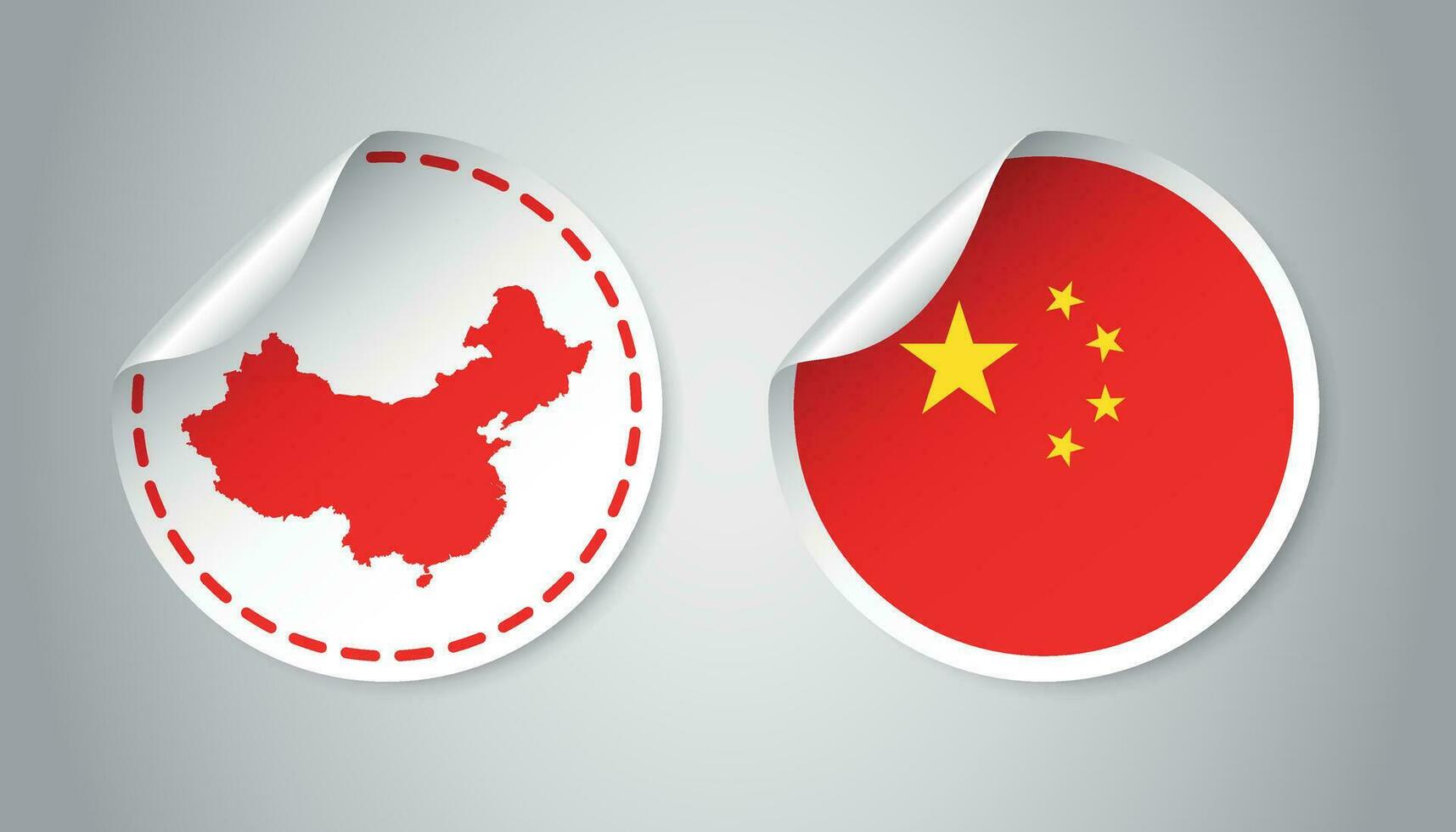 China pegatina con bandera y mapa. etiqueta, redondo etiqueta con país. vector ilustración en gris antecedentes.