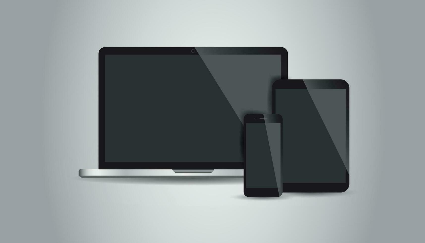 Realistic device flat Icon smartphone, tablet, laptop. Vector illustration on isolated background.