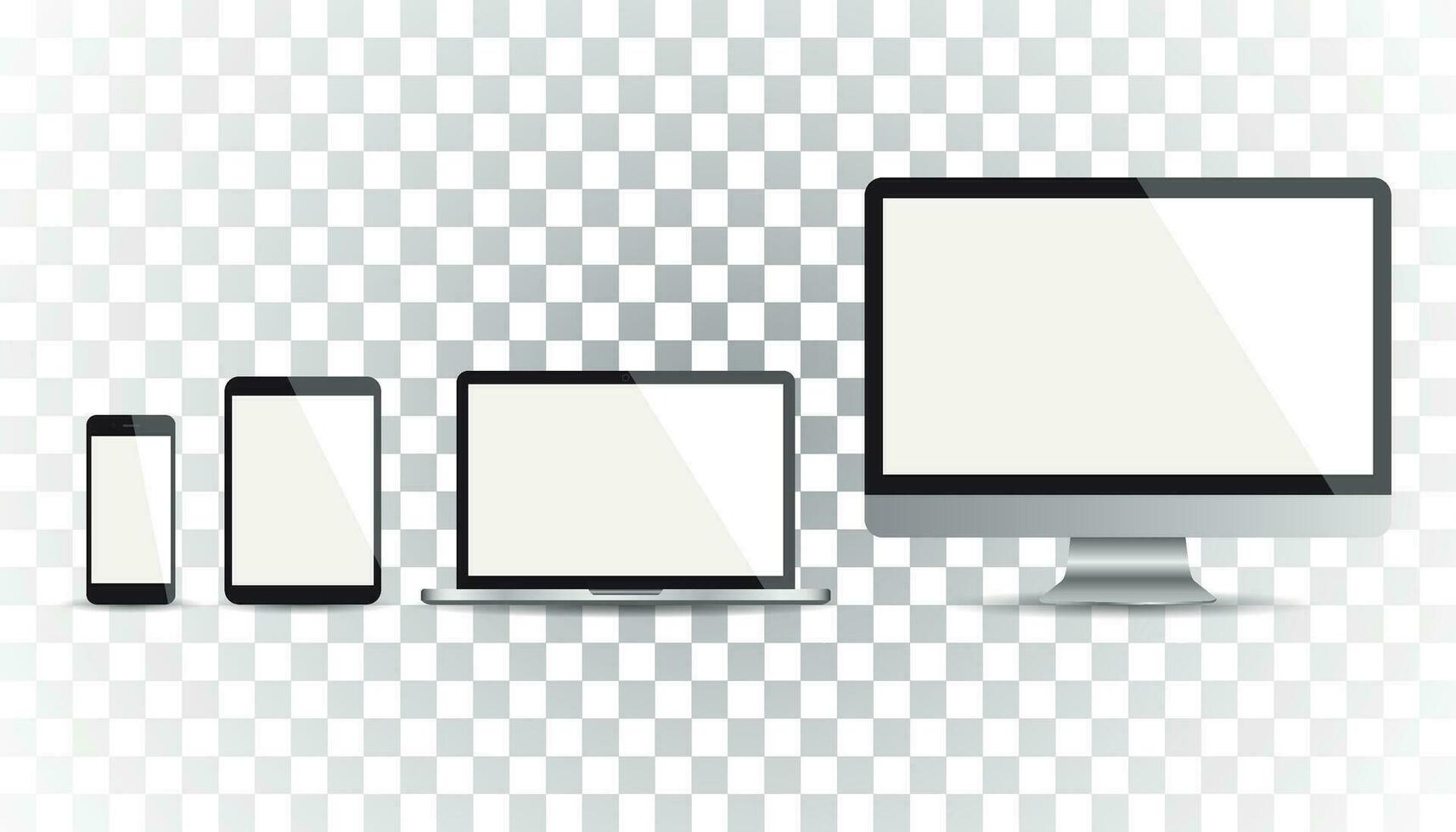Realistic device flat Icon smartphone, tablet, laptop. Vector illustration on isolated background.