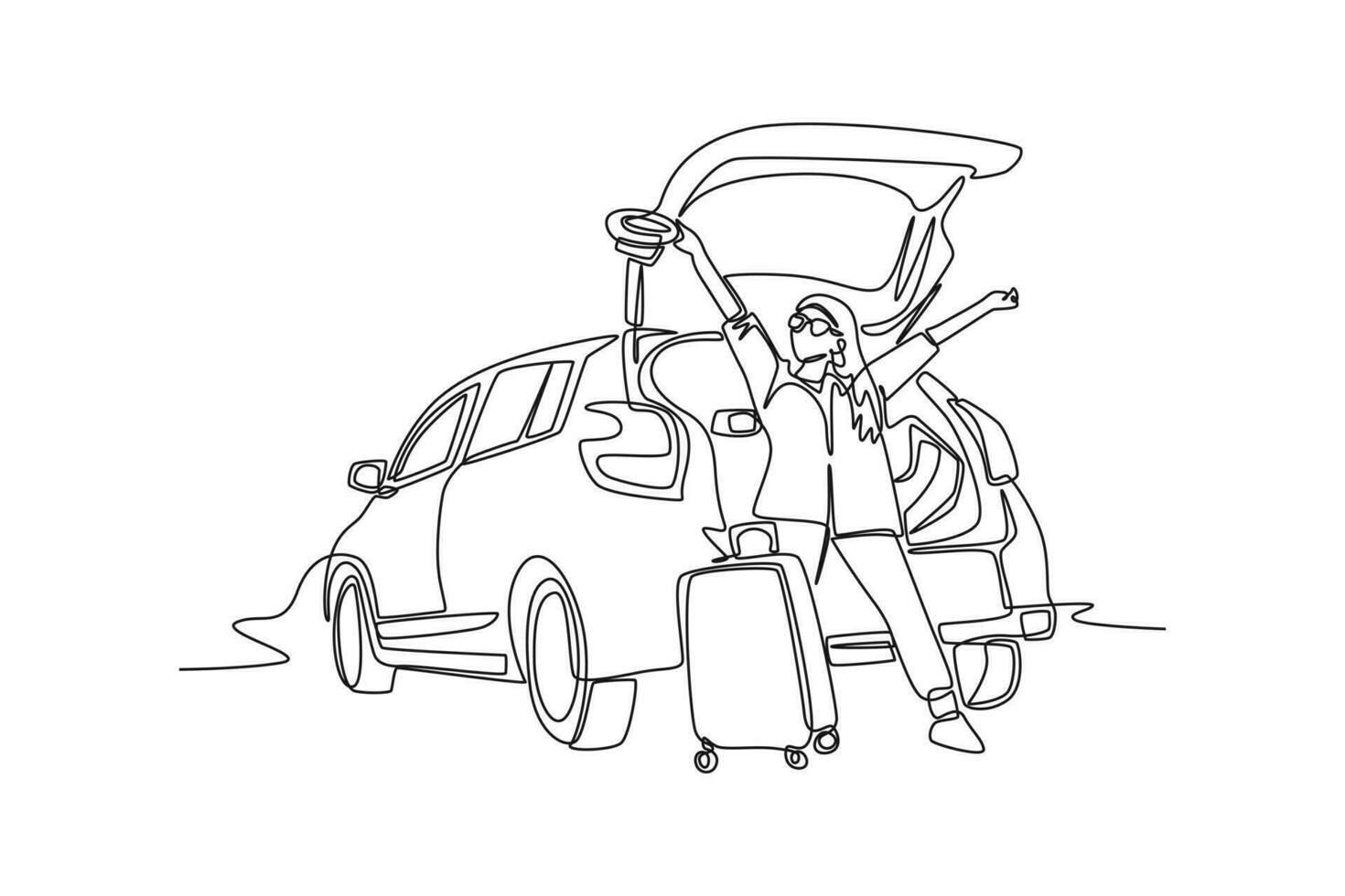Continuous one line drawing road trip concept. Single line draw design vector graphic illustration.