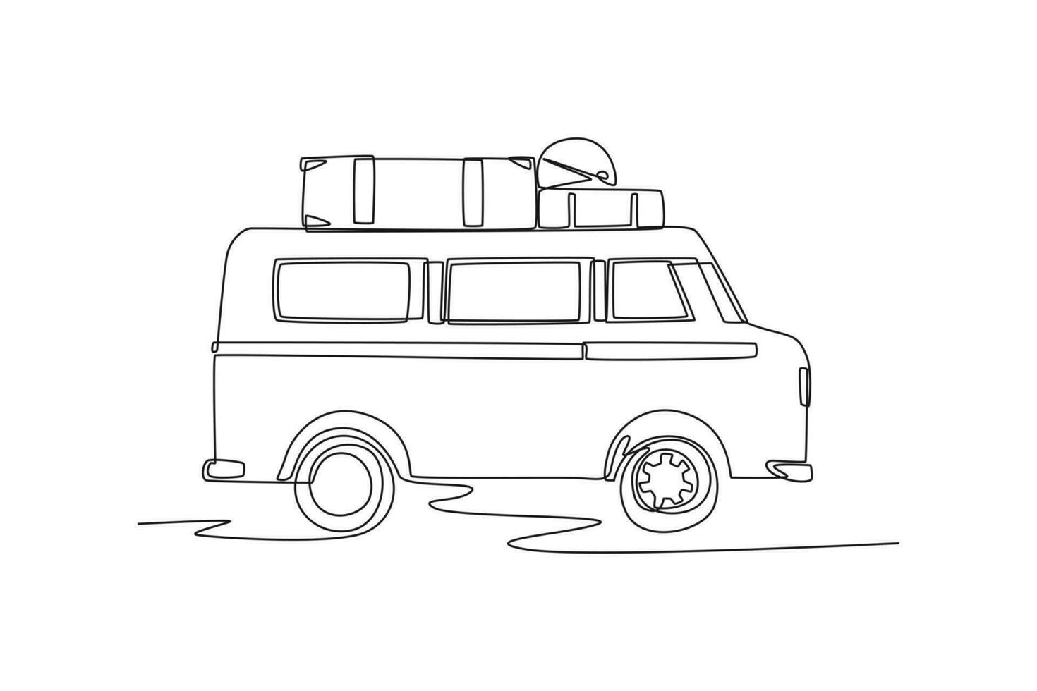 Continuous one line drawing road trip concept. Single line draw design vector graphic illustration.