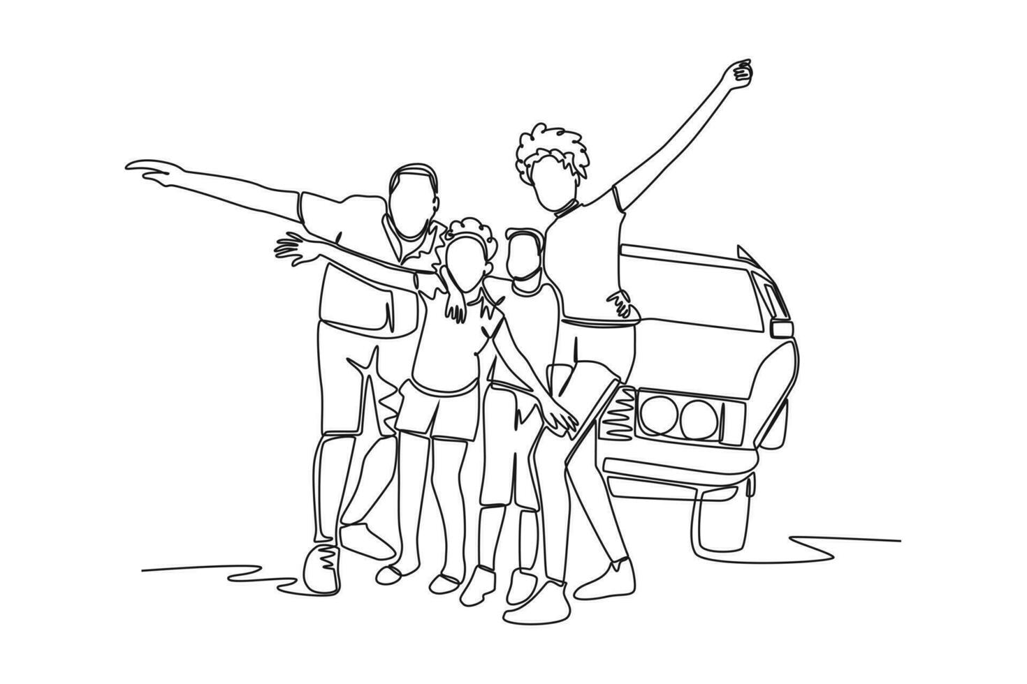 Continuous one line drawing road trip concept. Single line draw design vector graphic illustration.