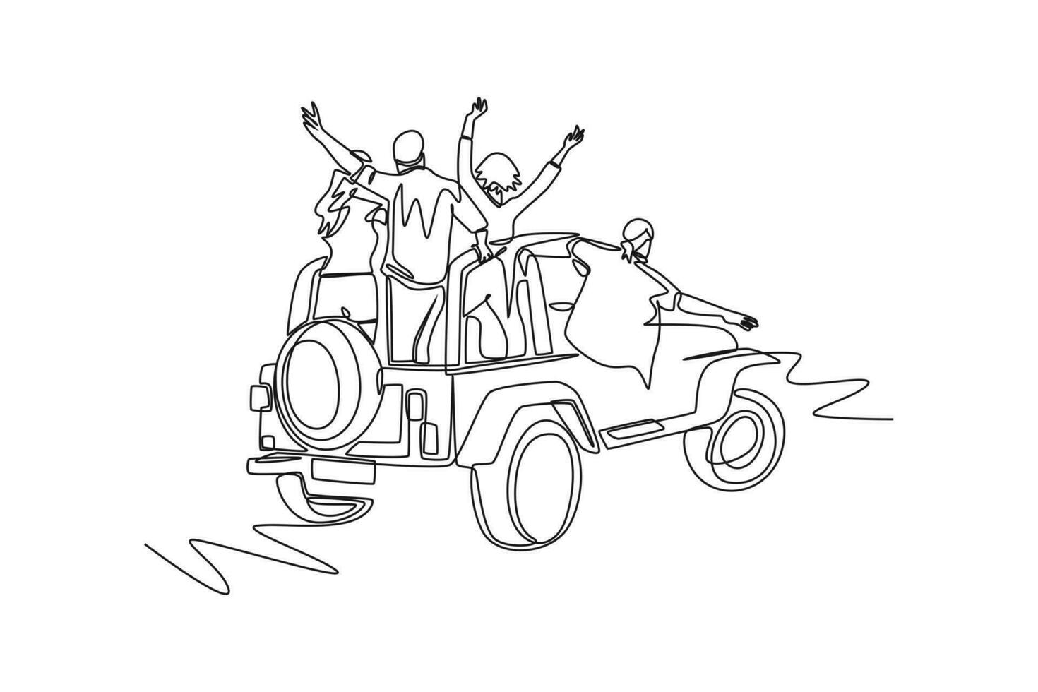 Continuous one line drawing road trip concept. Single line draw design vector graphic illustration.