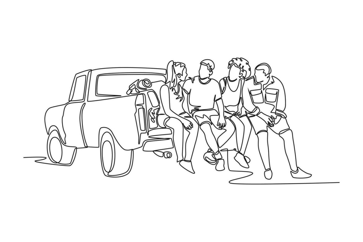 Continuous one line drawing road trip concept. Single line draw design vector graphic illustration.