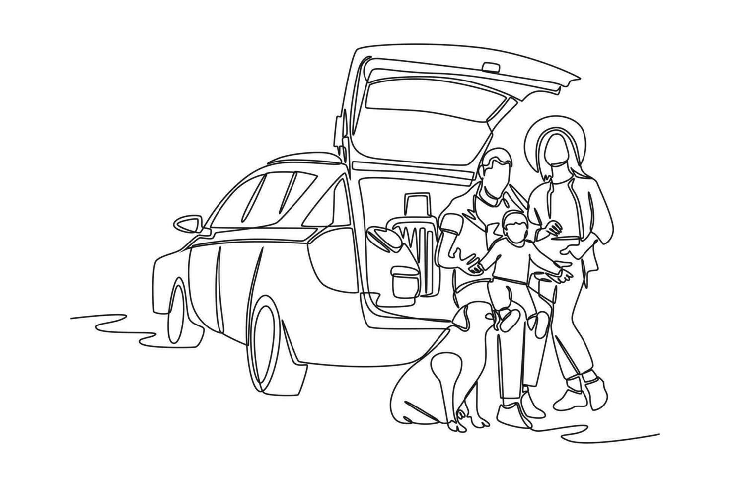 Continuous one line drawing road trip concept. Single line draw design vector graphic illustration.