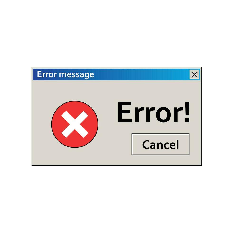 Error warning message. User Interface window. Virus alert illustration. vector