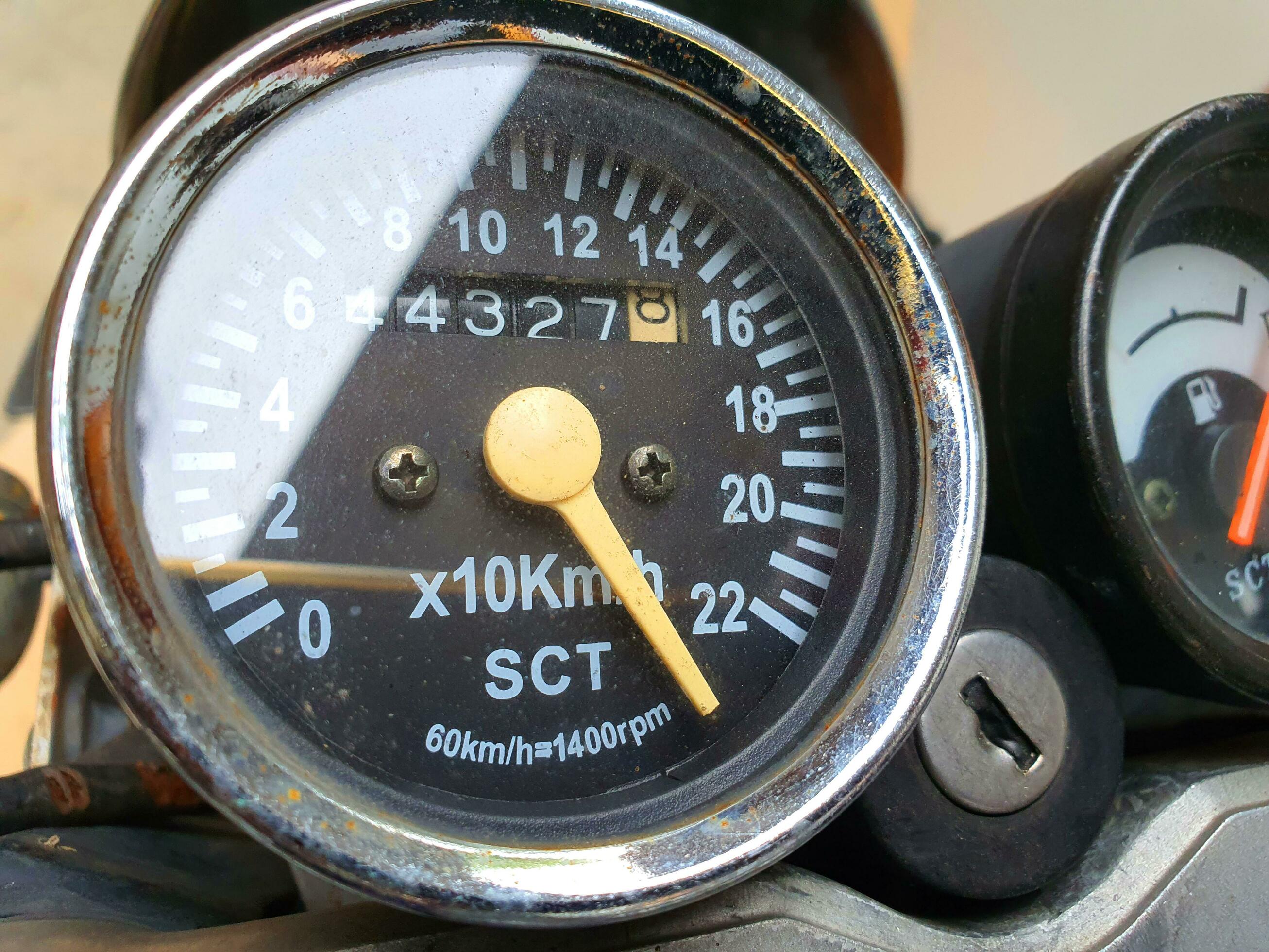 Close up photo of a motorbike speedometer panel. Motorcycles speedmeter