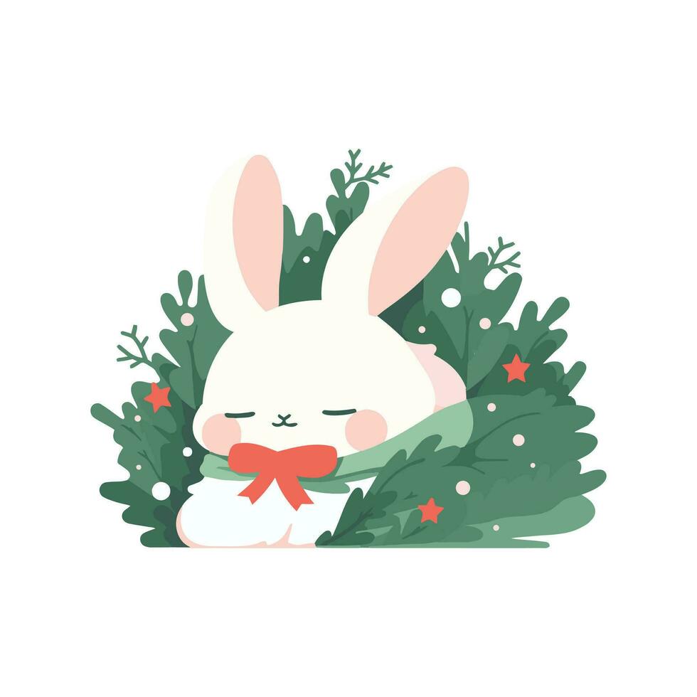 cute christmas bunny in flat style isolated on background vector